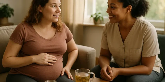 holistic perinatal care support circle with pregnant parents and doulas