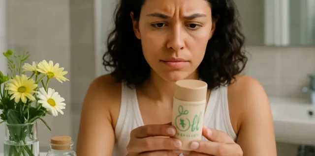 Natural Beauty Labels on skincare bottles beside ingredient notes