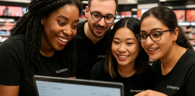 Sephora Diversity Report with skincare packaging and ingredient notes on a desk