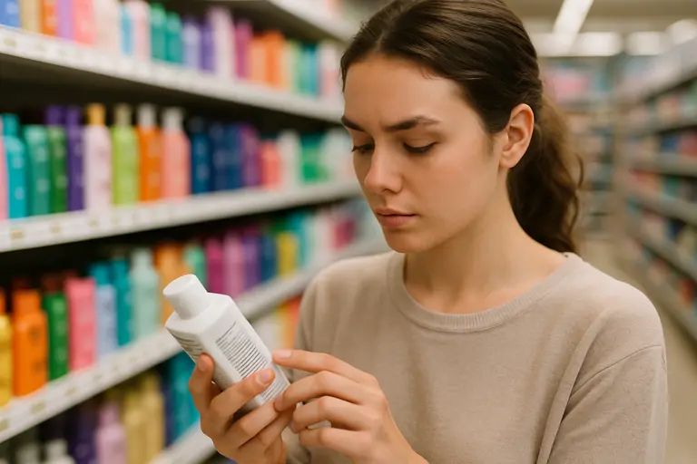 Hands comparing two skincare product labels under soft daylight