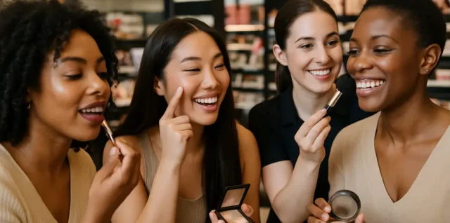 inclusion in beauty display with varied skincare and hair-care products
