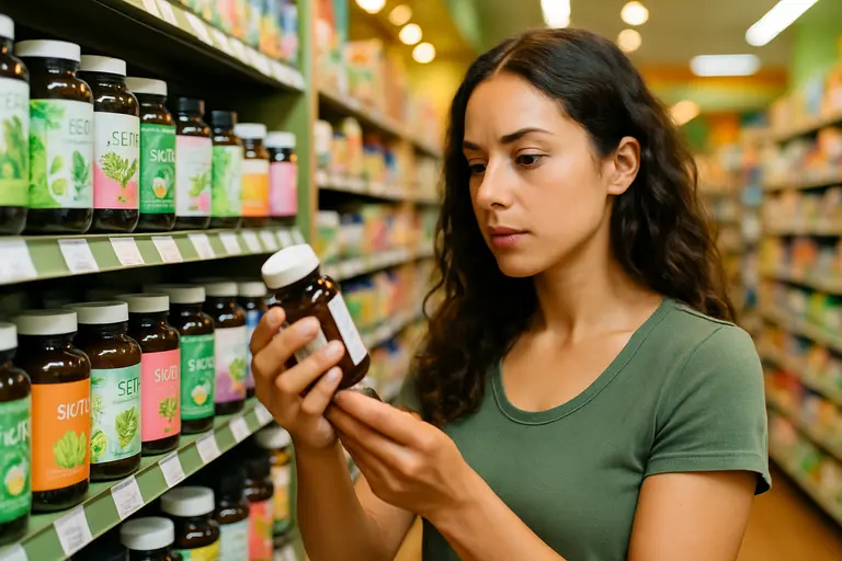 Person comparing supplement facts panels on two beauty products