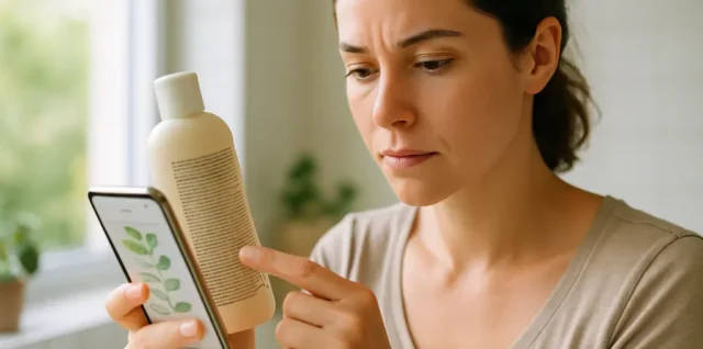Personal Care Labeling on skincare bottles with ingredient lists visible