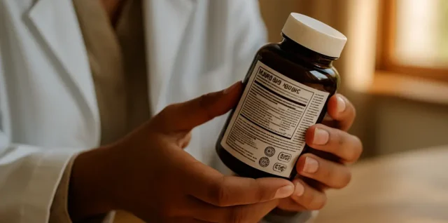 Dietary Ingredient Rules review with supplement bottles and printed labels on a desk