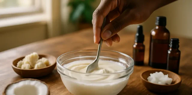 DIY Natural Sunscreens ingredients beside a labeled mineral sunscreen tube