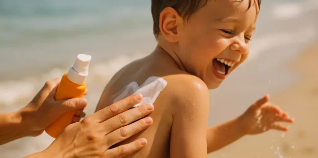 FDA sunscreen order label reading with mineral sunscreen bottles on a clean counter