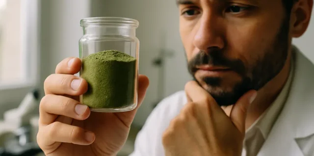 Natural ingredient claims on skincare bottles beside a printed ingredient list