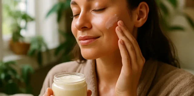 Tallow skincare balm jar beside a clean spoon and folded towel